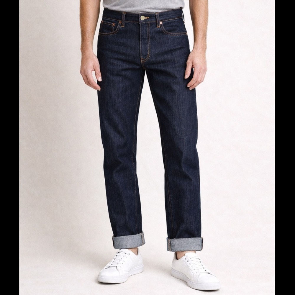 Left Field NYC “50’s” Button Fly 100% Cotton Taper Leg Men's Blue Jeans (32)